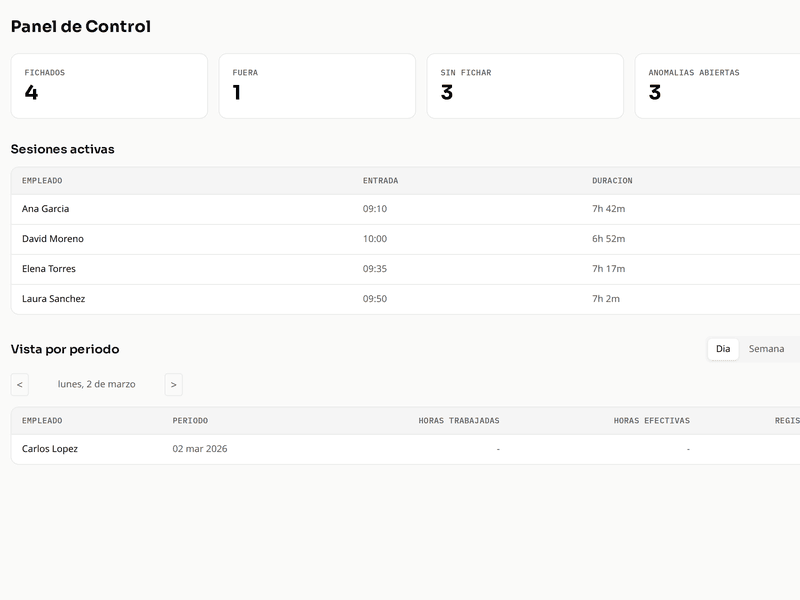 Fichaje Desktop Dashboard